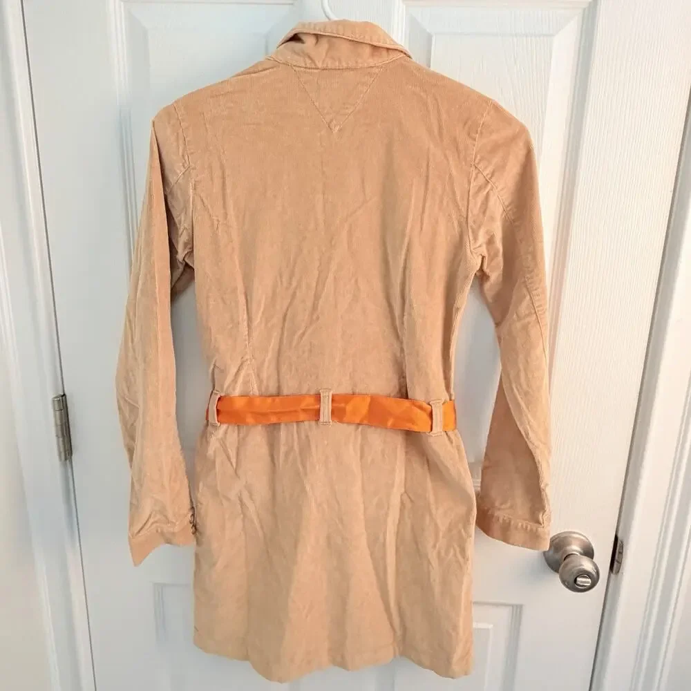 Vintage Tommy Hilfiger Girls Corduroy Dress Size 12 Safari Bamboo Belt Y2k Prep
